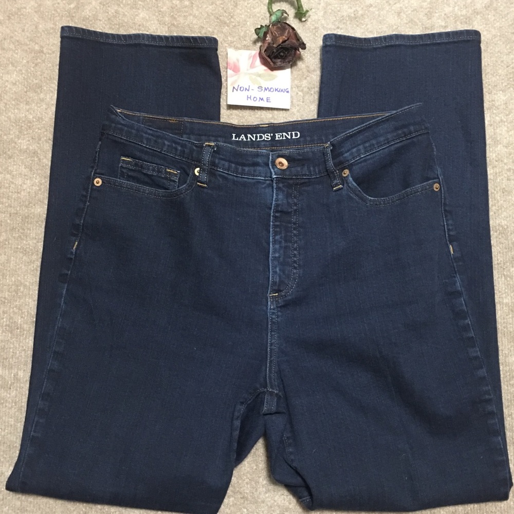 LANDS END HIGH RISE STRAIGHT JEANS SZ 10 DARK WASH